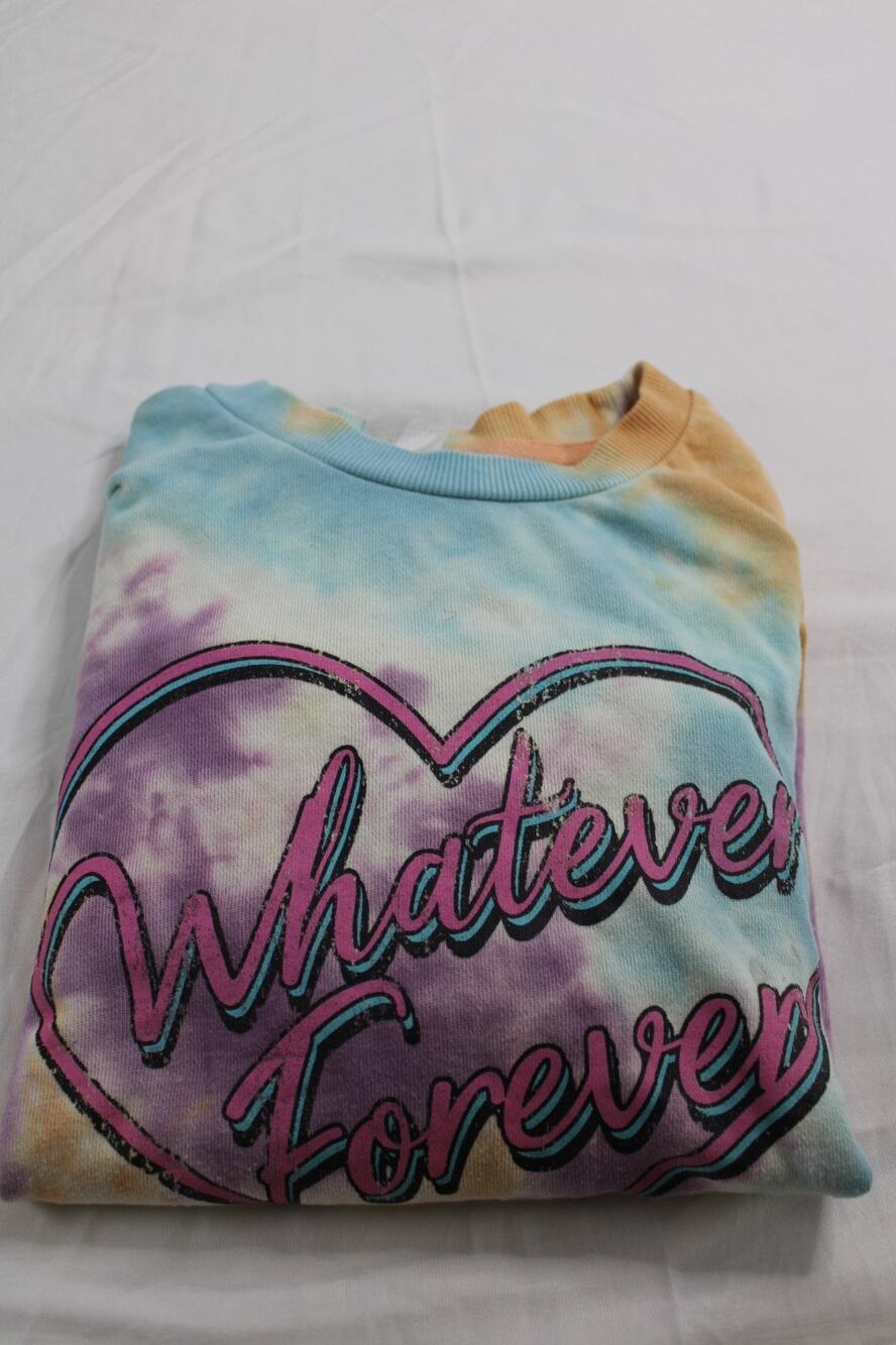 No Boundaries Women's XL 15-17 Tie Dye Whatever Forever Heart Cropped Sweatshirt